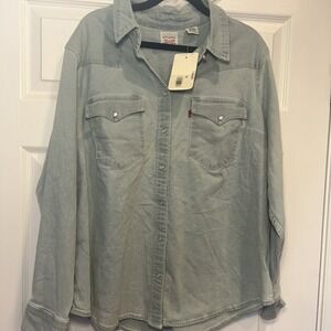 NWT‎ Levi's Essential Western Shirt Women  1X Blue Denim Standard Fit Pearl Snap